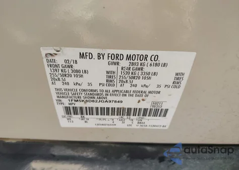 2018 Ford Explorer Xlt из США, поврежденный, VIN 1FM5K8D82JGA97849